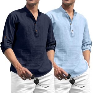 Men's Cotton Kurta Shirt Combo (Pack of 2) – Navy Blue & Sky Blue