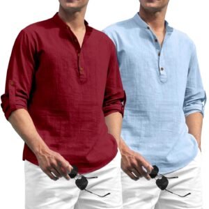 Men's Cotton Kurta Shirt Combo (Pack of 2) – Maroon & Sky Blue