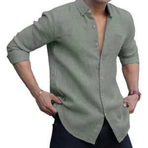 Men's Solid Linen Cotton Full Sleeve Shirt | Regular Fit – Grey