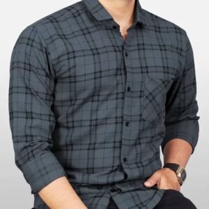 Men's Regular Fit Checkered Casual Shirt – Grey