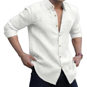 Men's Solid Linen Cotton Full Sleeve Shirt | Regular Fit – White