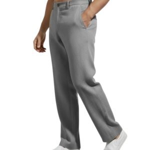 Men's Linen Cotton Casual Trousers | Regular Fit Straight Chinos – Dark Grey