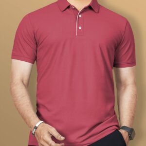 Men's Solid Polo Neck T-Shirt – Coral Pink